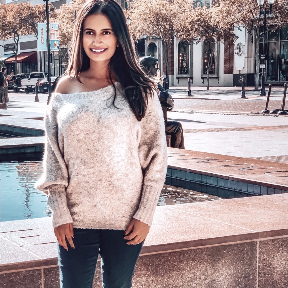 Express Boucle Off The Shoulder Sweater